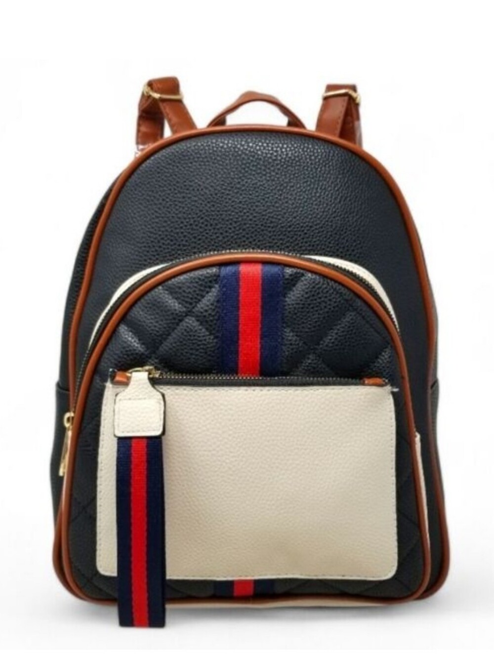Large Color Block Black Backpack Purse